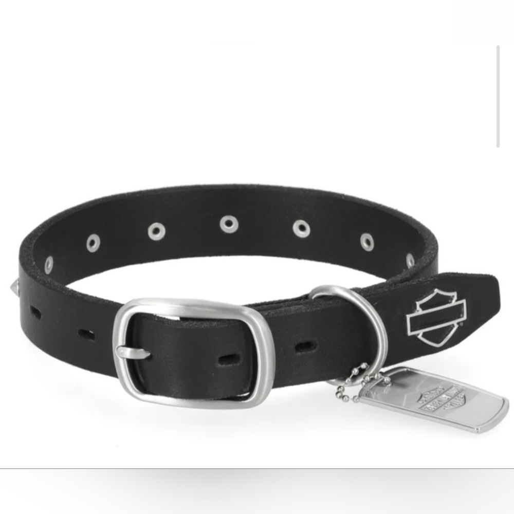 New Harley-Davidson Cone Studded Black Leather Dog Collar